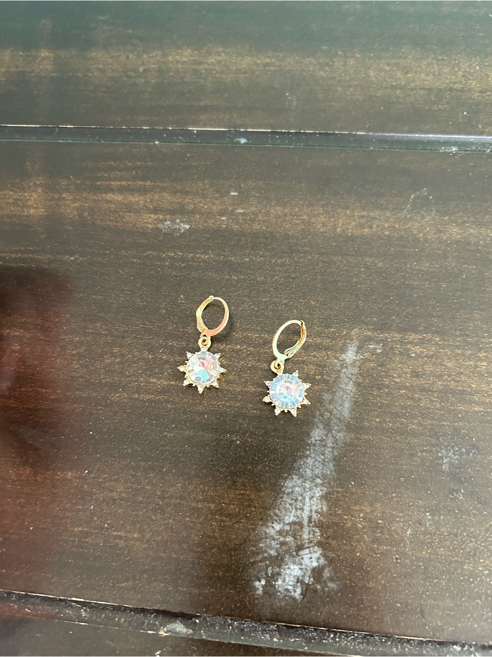 Gold Sunburst Opal Drop Earrings - Pink Opalescent